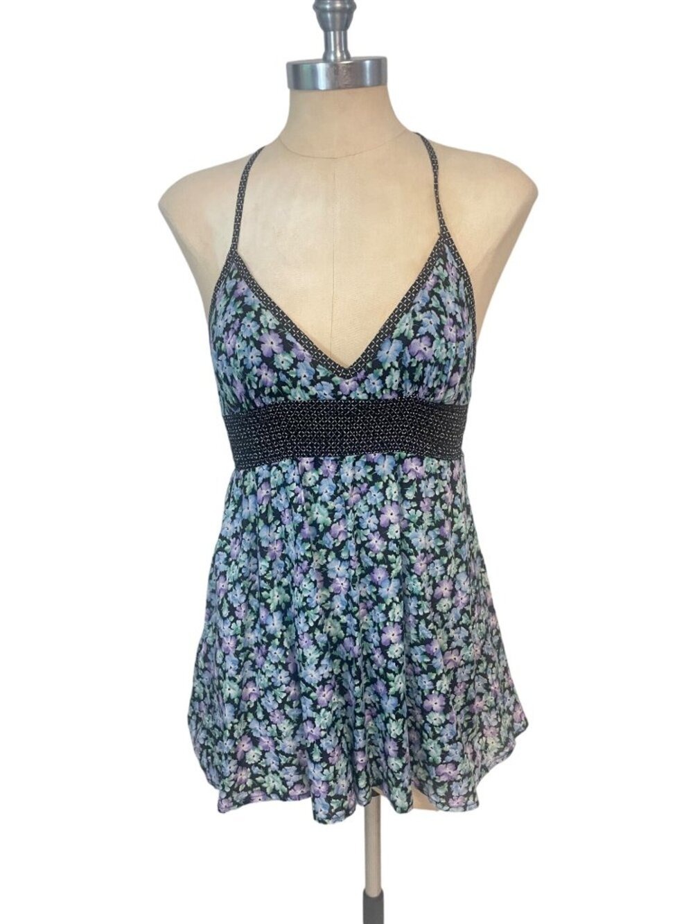 Free People Purple Blue Floral Racerback Top size 4